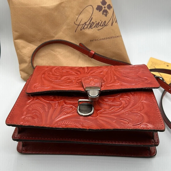 NWT PATRICIA NASH~Lanza Burnished Tooled Ochre Leather Crossbody Bag - Picture 10 of 11